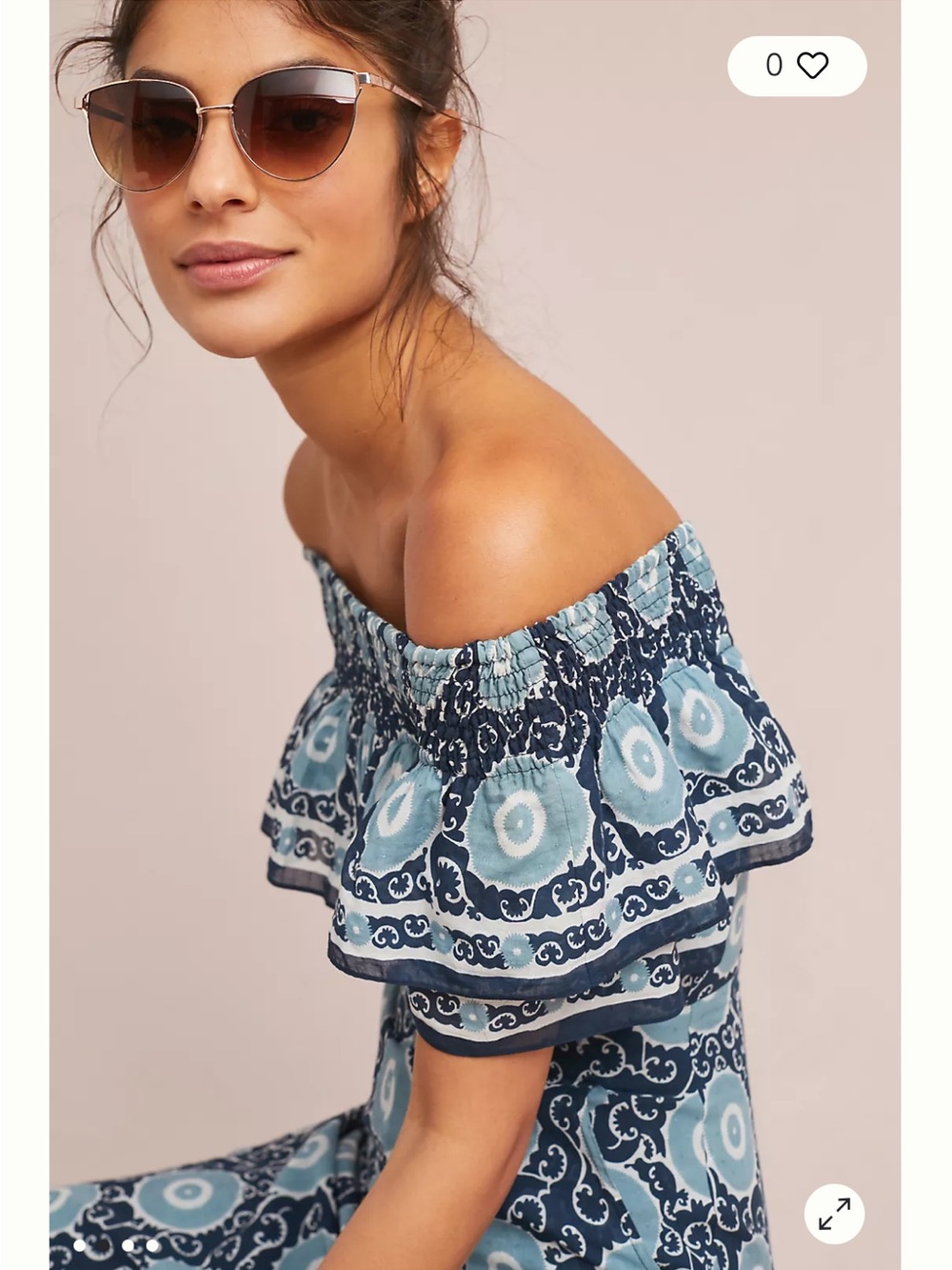 Anthropologie KOPAL Suzani Off-The-Shoulder Romper LARGE blue white CROPPED - Picture 3 of 10
